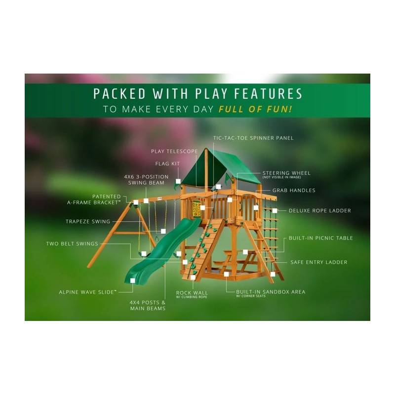 Gorilla Chateau Cedar Wood Swing Set Kit w/ Amber   Posts and Deluxe Green Vinyl Canopy - Amber (01-0003  -AP-1)