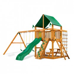 Gorilla Chateau Cedar Wood Swing Set Kit w/ Amber   Posts and Deluxe Green Vinyl Canopy - Amber (01-0003-AP-1)