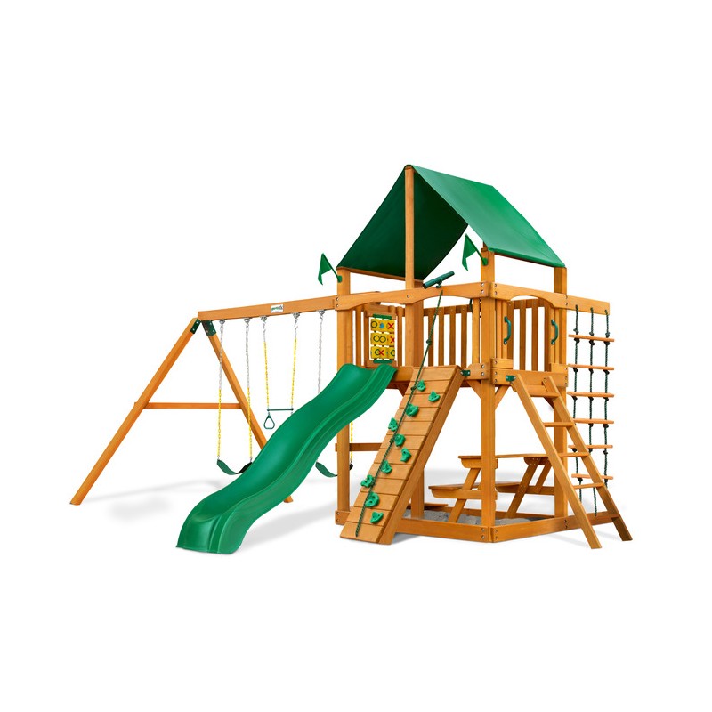 Gorilla Chateau Cedar Wood Swing Set Kit w/ Amber   Posts and Deluxe Green Vinyl Canopy - Amber (01-0003-AP-1)