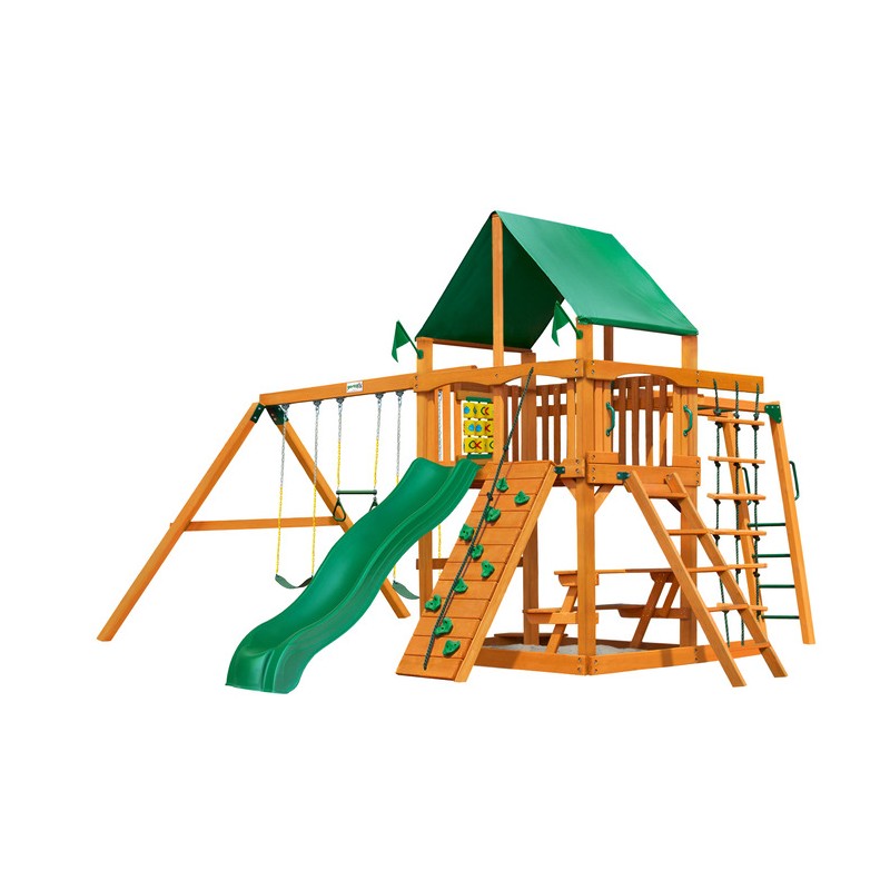 Gorilla Navigator Cedar Wood Swing Set Kit w/ Amber Posts and Deluxe Green Vinyl Canopy - Amber (01-0020-AP-1)