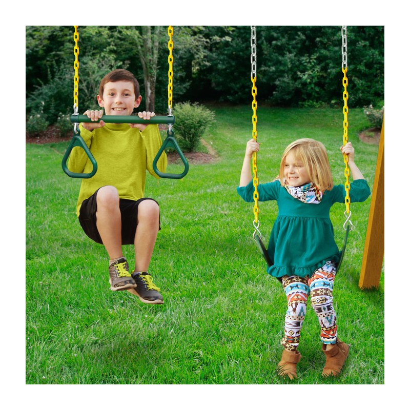 Gorilla Navigator Cedar Wood Swing Set Kit w/ Amber Posts and Deluxe Green Vinyl Canopy - Amber (01-0020-AP-1)