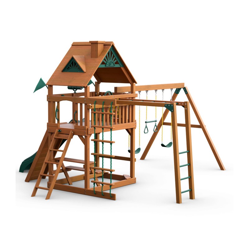 Gorilla Navigator Cedar Wood Swing Set Kit  w/ Amber Posts and Standard Wood Roof - Amber (01-0020-AP