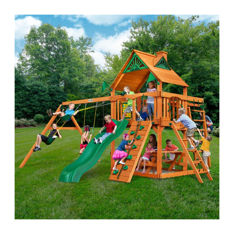 Gorilla Navigator Cedar Wood Swing Set Kit  w/ Amber Posts and Standard Wood Roof - Amber (01-0020-AP)