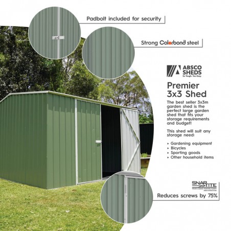 Absco Premier 10' x 10' Metal Storage Shed Kit - Pale Eucalyypt (AB1006)