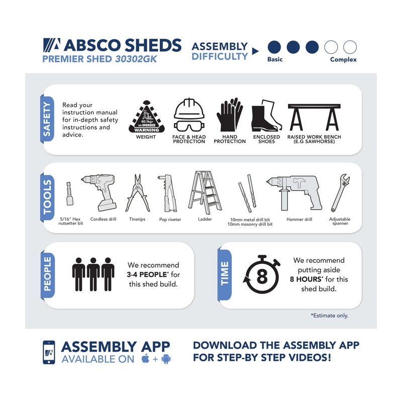 Absco Premier 10' x 10' Metal Storage Shed Kit - Surfmist (AB1007)