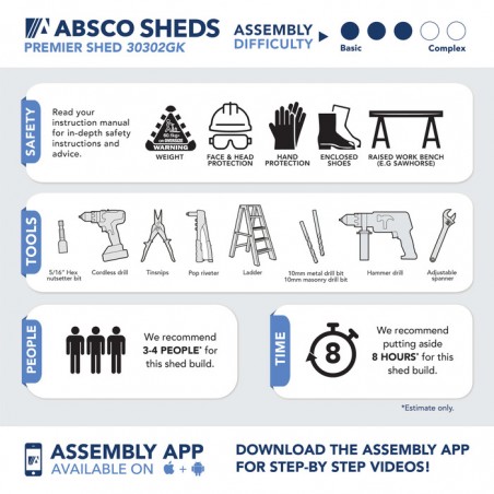 Absco Premier 10' x 10' Metal Storage Shed Kit - Surfmist (AB1007)