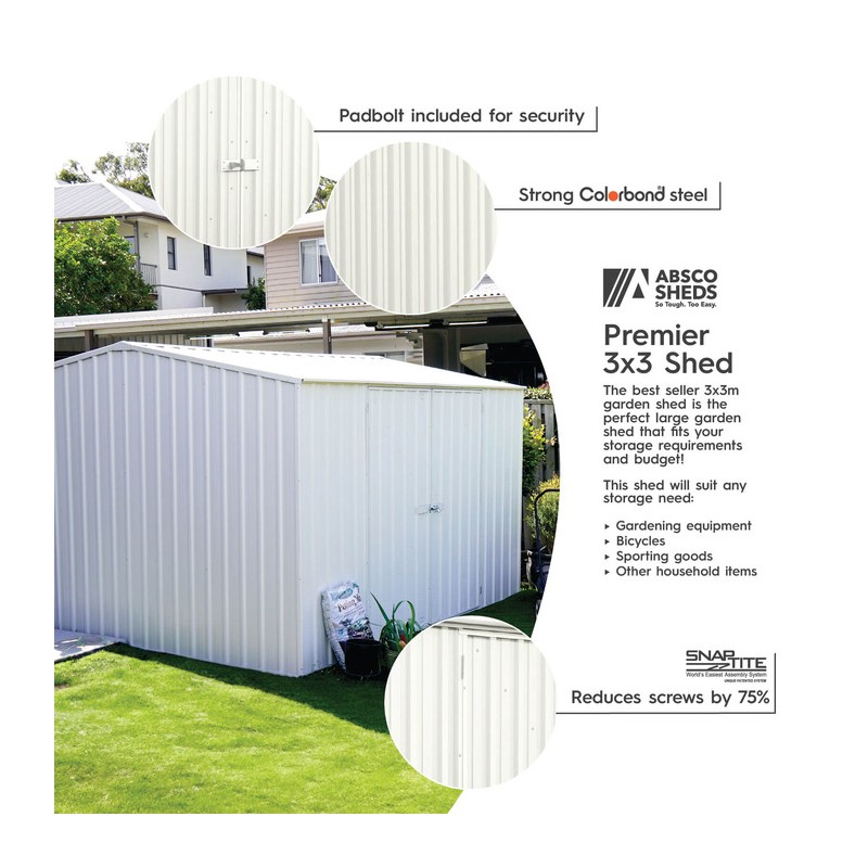 Absco Premier 10' x 10' Metal Storage Shed Kit - Surfmist (AB1007)