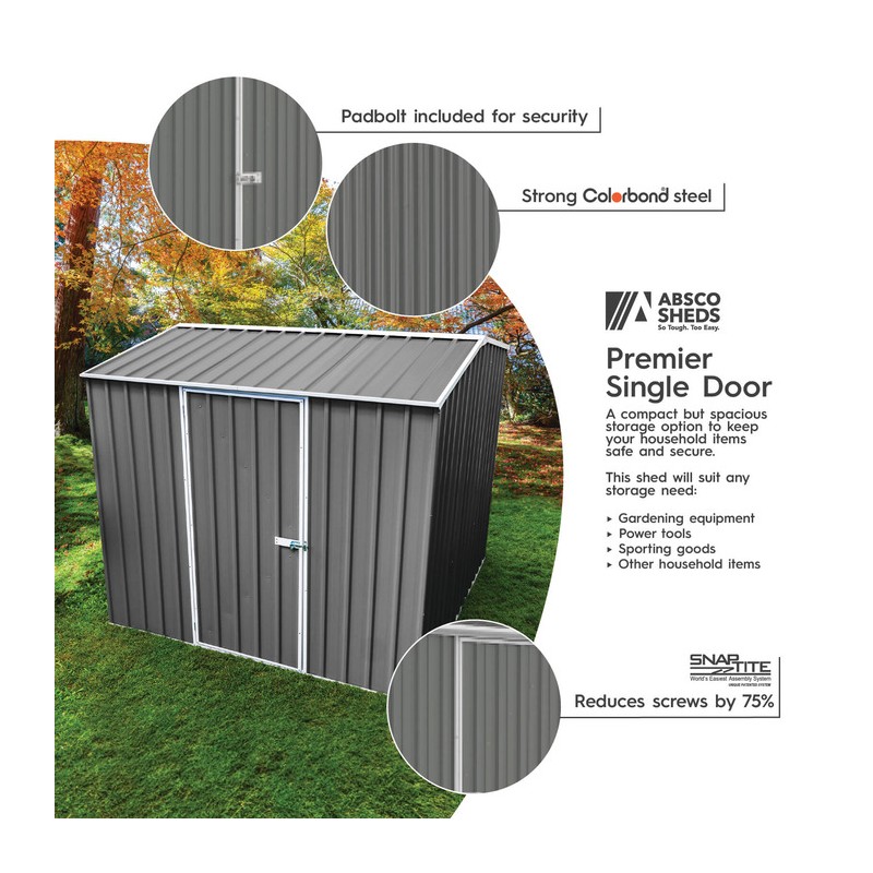 Absco Premier 7' x 7' Metal Storage Shed Kit - Woodland Gray (AB1009)
