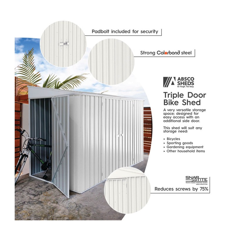 Absco Durango 10' x 5' Metal Bike Shed Kit - Surfmist (AB1101)