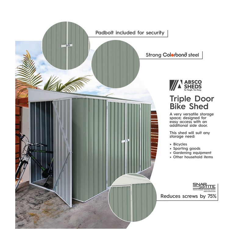 Absco Durango 10' x 5' Metal Bike Shed Kit - Pale Eucalypt (AB1103)