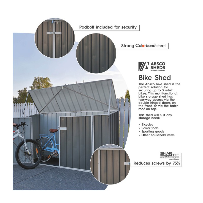 Absco 7.5' x 2.5' Durango Metal Bike Shed - Woodland Gray (AB1106)