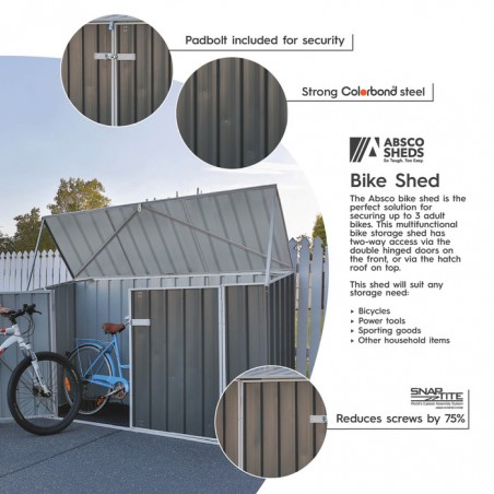 Absco 7.5' x 2.5' Durango Metal Bike Shed - Woodland Gray (AB1106)