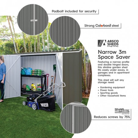 Absco 10' x 2.5' Double Door Space Saver Metal Garden Shed - Woodland Gray (AB1109) Absco 10' x 2.5' Double Door Space Saver Metal Garden Shed - Woodland Gray (AB1109)