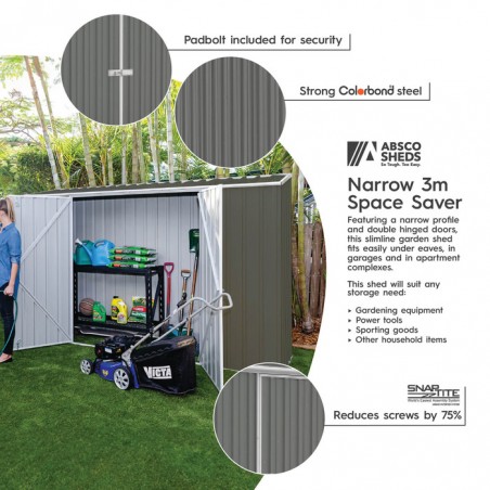 Absco 10' x 2.5' Single Door Space Saver Metal Garden Shed  - Woodland Gray (AB1109)