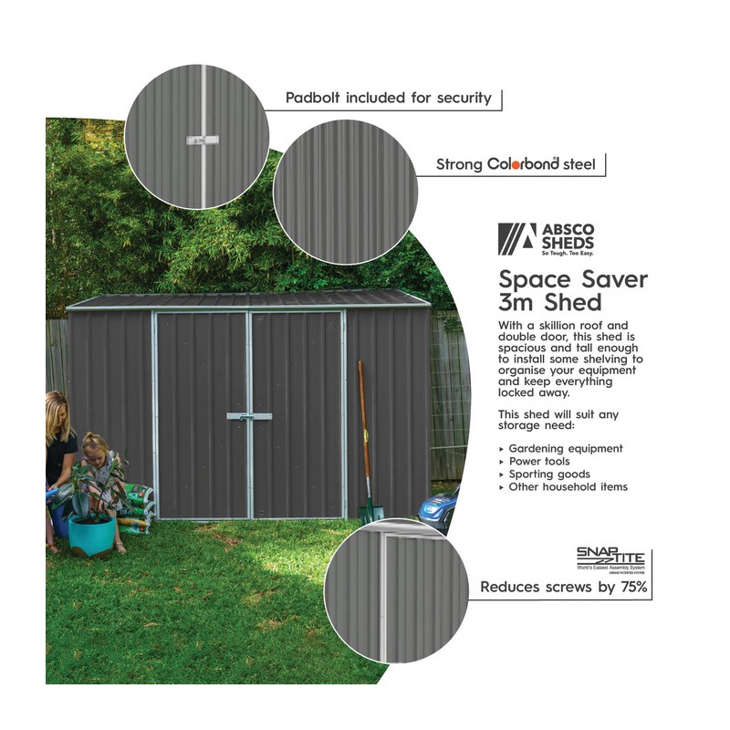 Absco 10' x 5' Double Door Space Saver Metal Garden Shed  - Woodland Gray (AB1111)
