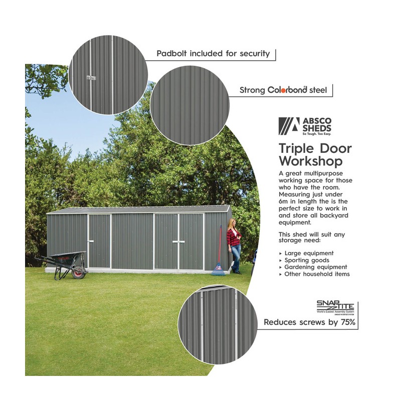 Absco 20' x 10' Workshop Metal Shed - Woodland Gray (AB1118)