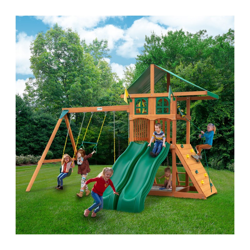 Gorilla Outing w/ Double Slides w/ Deluxe Green Vinyl Canopy and Treehouse (01-1071)