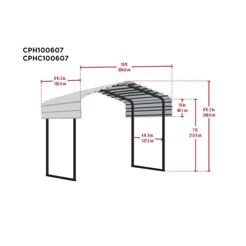 Arrow Metal Canopy 10 x 6 x 7 ft. -  Charcoal (CPHC100607DS)