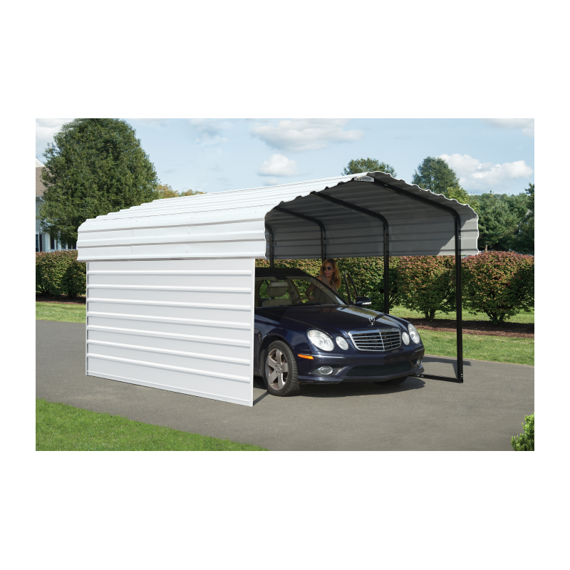 Arrow 1-Sided 10 x 15 x 7 Enclosure Galvanized Steel Carport Kit- Eggshell (CPH101507ECL1)