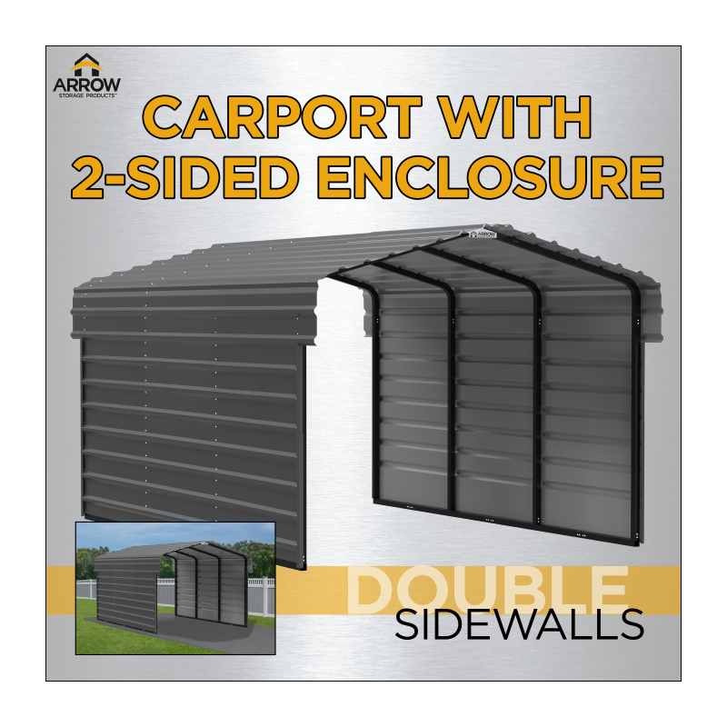 Arrow 2-Sided 10 x 15 x 7 Enclosure Galvanized Steel Carport Kit- Eggshell (CPH101507ECL2)