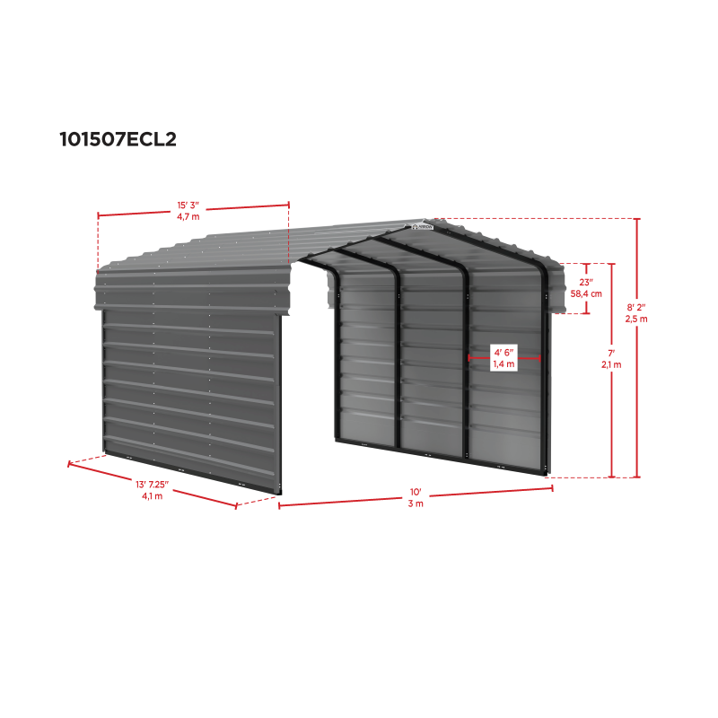 Arrow 2-Sided 10 x 15 x 7 Enclosure Galvanized Steel Carport Kit- Eggshell (CPH101507ECL2)