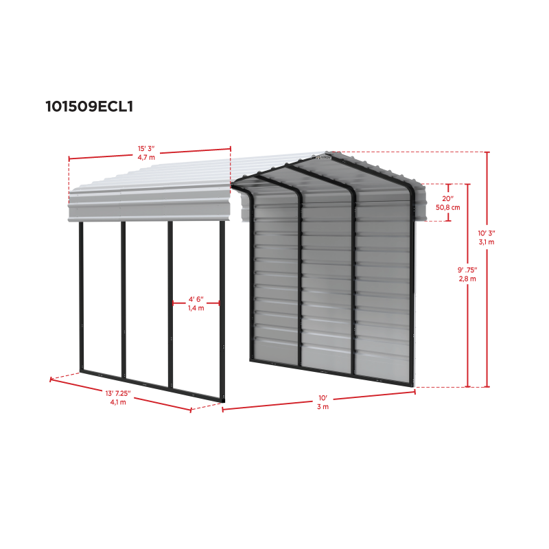 Arrow 1-Sided 10 x 15 x 9 Enclosure Galvanized Steel Carport Kit- Eggshell (CPH101509ECL1)