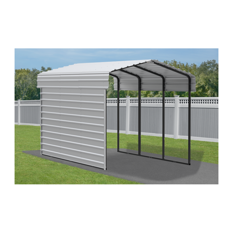 Arrow 1-Sided 10 x 15 x 9 Enclosure Galvanized Steel Carport Kit- Eggshell (CPH101509ECL1)