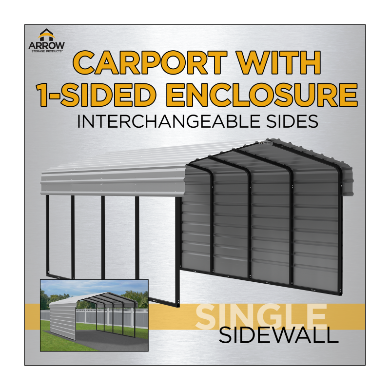 Arrow 1-Sided 10 x 15 x 9 Enclosure Galvanized Steel Carport Kit- Eggshell (CPH101509ECL1)