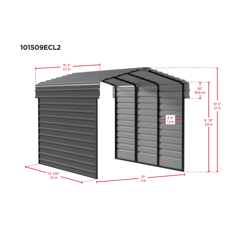 Arrow 2-Sided 10 x 15 x 9 Enclosure Galvanized Steel Carport Kit- Eggshell (CPH101509ECL2)