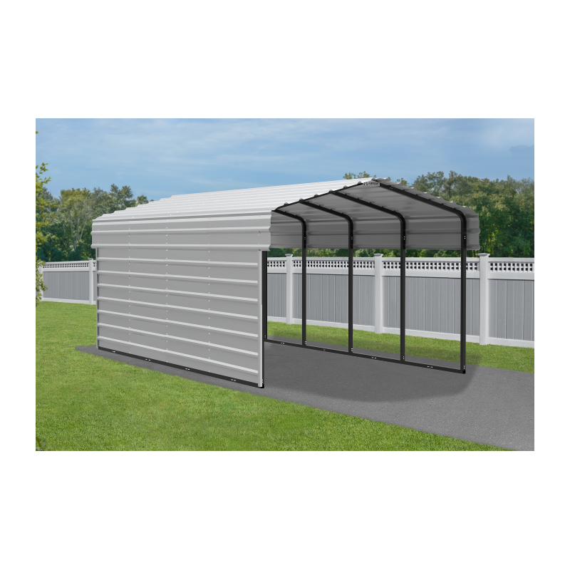 Arrow 1-Sided 10 x 20 x 7 Enclosure Galvanized Steel Carport Kit- Eggshell (CPH102007ECL1)