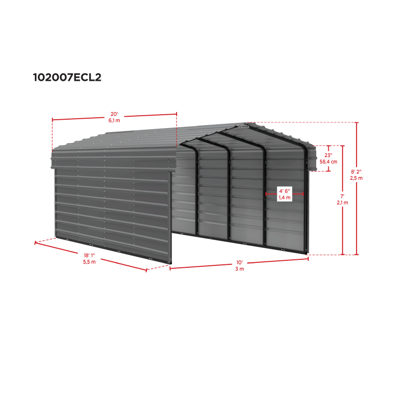 Arrow 2-Sided 10 x 20 x 7 Enclosure Galvanized Steel Carport Kit- Eggshell (CPH102007ECL2)