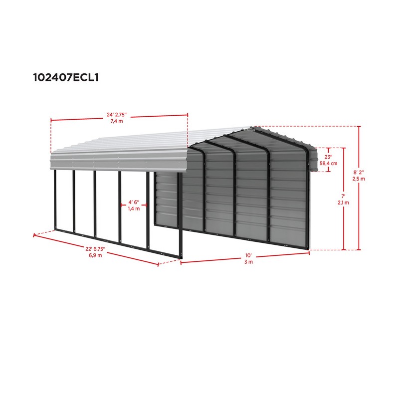 Arrow 1-sided 10x24x7 Enclosure Galvanized Steel Carport Kit - Eggshell (CPH102407ECL1)
