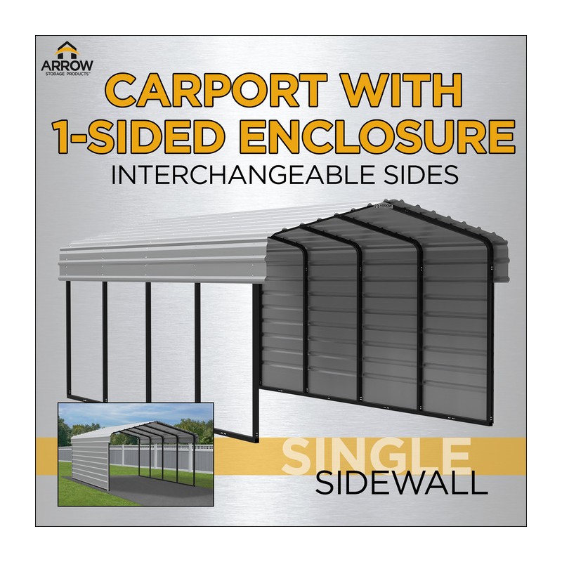 Arrow 1-sided 10x24x7 Enclosure Galvanized Steel Carport Kit - Eggshell (CPH102407ECL1)