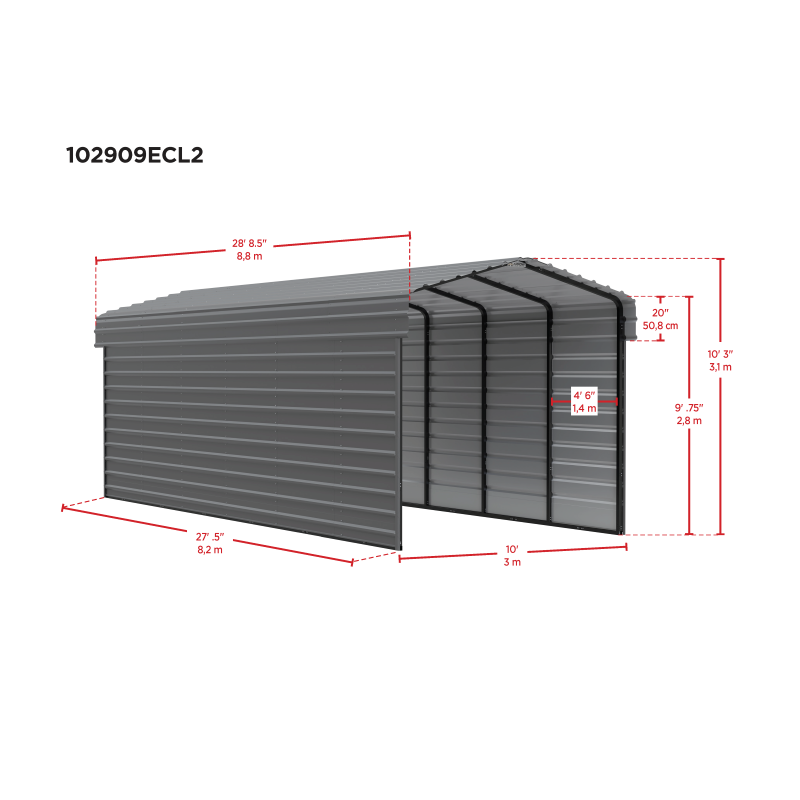 Arrow 2-sided 10x29x9  Enclosure Galvanized Steel Carport Kit- Eggshell (CPH102909ECL2)