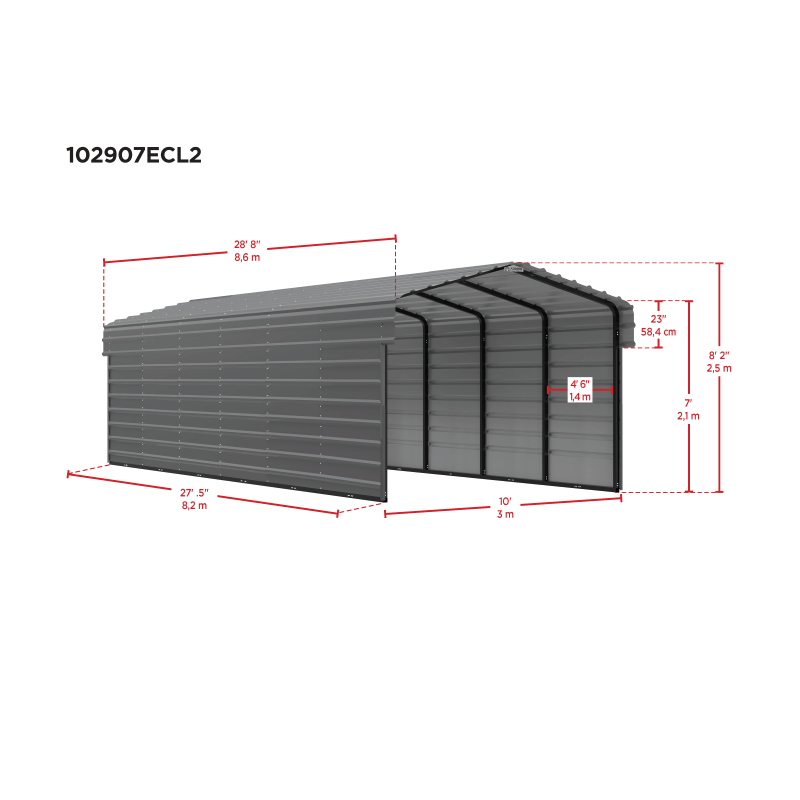 Arrow 2-sided 10x29x7 Enclosure Galvanized Steel Carport Kit- Eggshell (CPH102907ECL2)