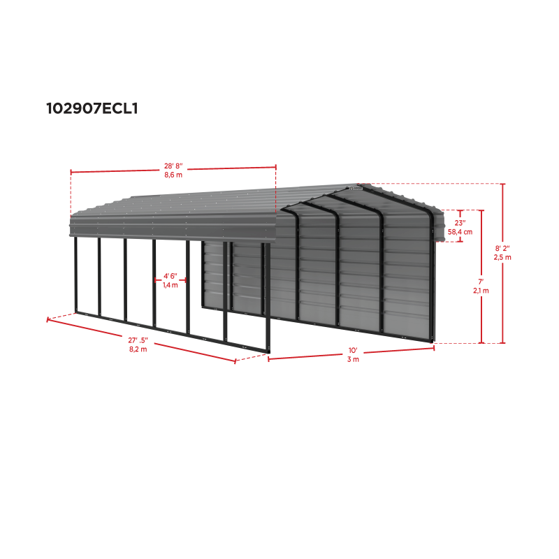 Arrow 1-sided 10x29x7  Enclosure Galvanized Steel Carport Kit- Eggshell (CPH102907ECL1)