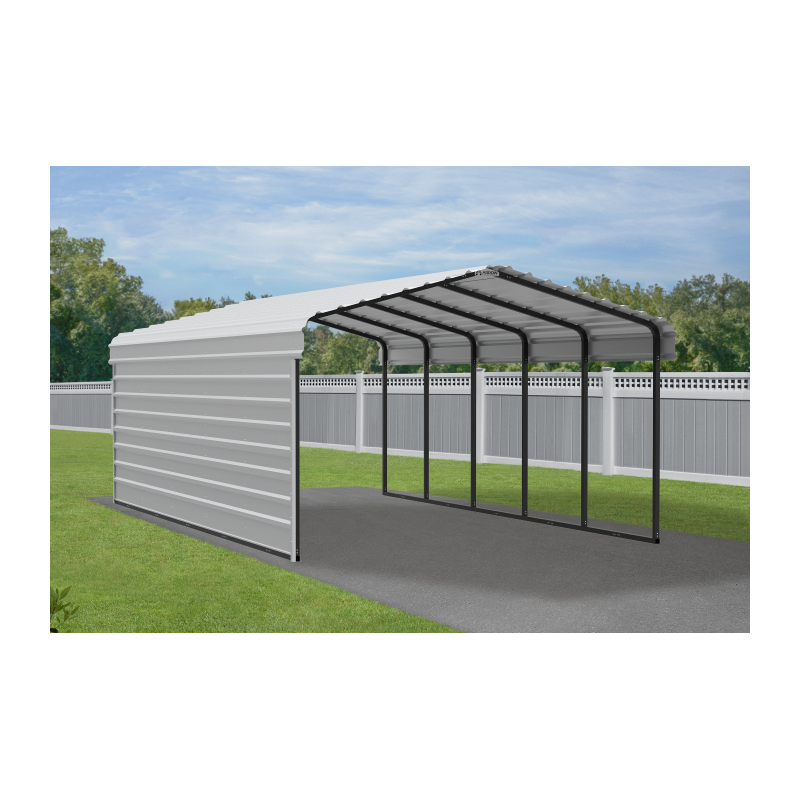 Arrow 1-Sided 12x24x7 Enclosure Galvanized Steel Carport Kit- Eggshell (CPH122407ECL1)