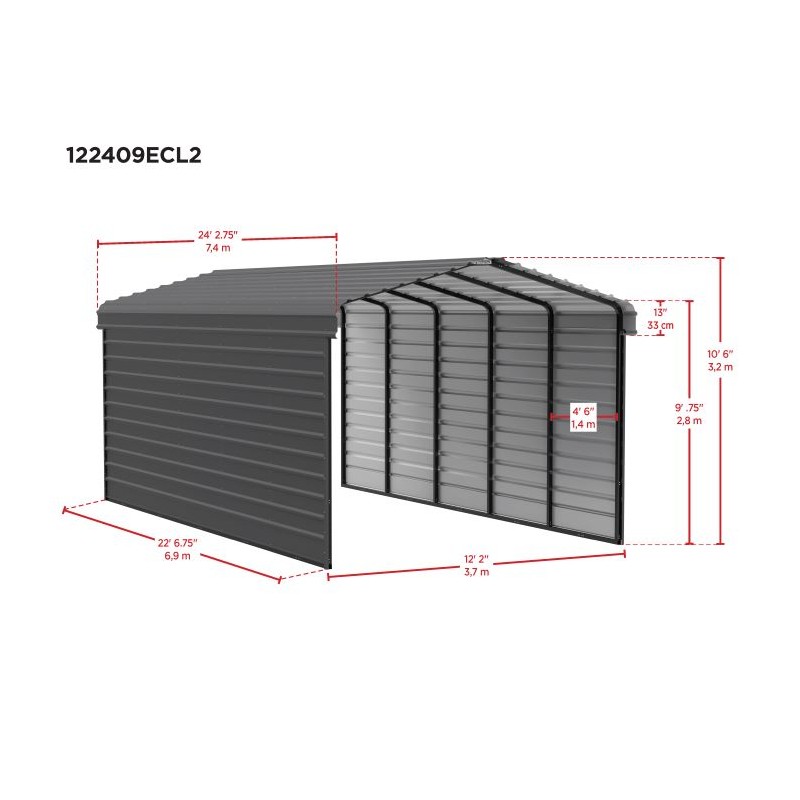 Arrow 2-Sided 12x24x9 Enclosure Galvanized Steel Carport Kit- Eggshell (CPH122409ECL2)