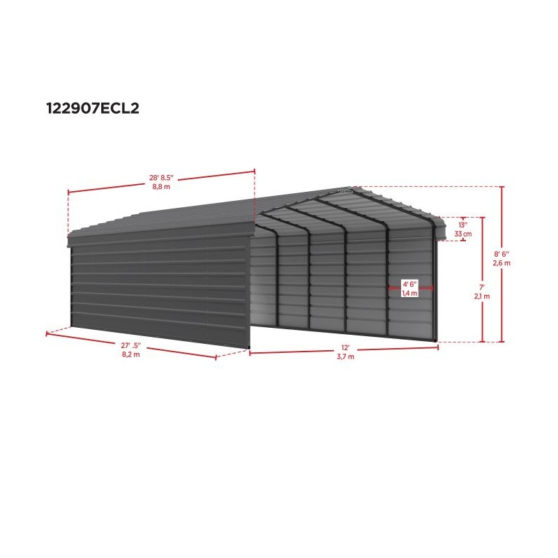 Arrow 2-Sided 12x29x7 Enclosure Galvanized Steel Carport Kit- Eggshell (CPH122907ECL2)
