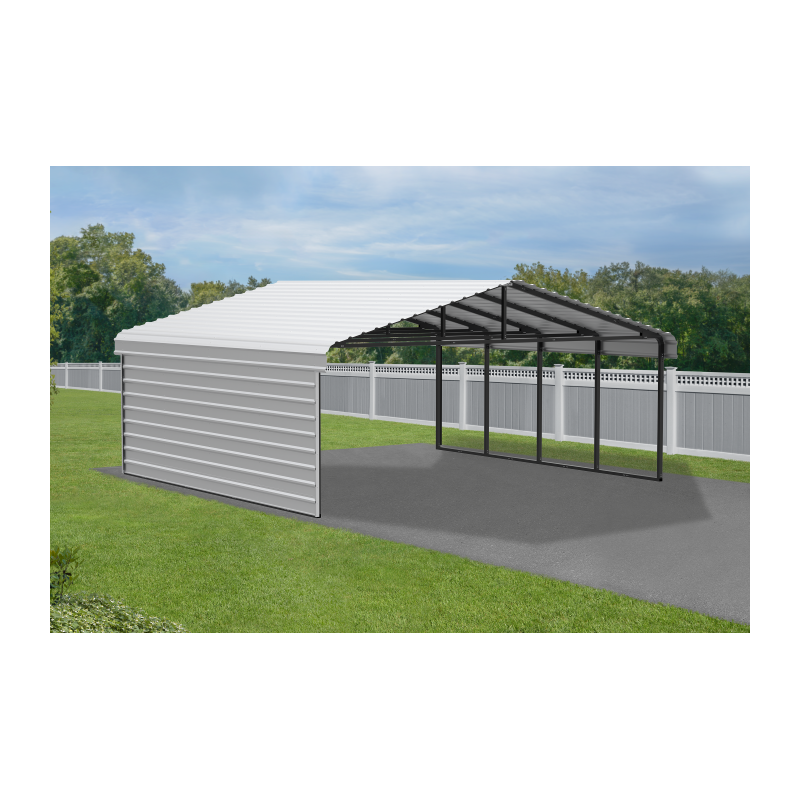Arrow 1-Sided 20x20x7 Enclosure Galvanized Steel Carport Kit- Eggshell (CPH202007ECL1)
