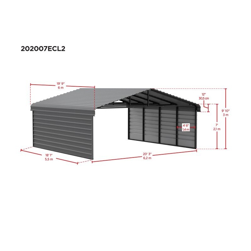 Arrow 2-Sided 20x20x7 Enclosure Galvanized Steel Carport Kit- Eggshell (CPH202007ECL2)