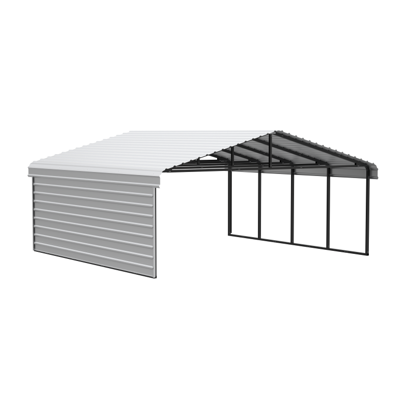 Arrow 1-Sided 20x20x9 Enclosure Galvanized Steel Carport Kit- Eggshell (CPH202009ECL1)