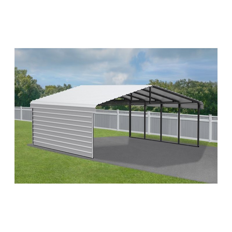 Arrow 1-Sided 20x20x9 Enclosure Galvanized Steel Carport Kit- Eggshell (CPH202009ECL1)