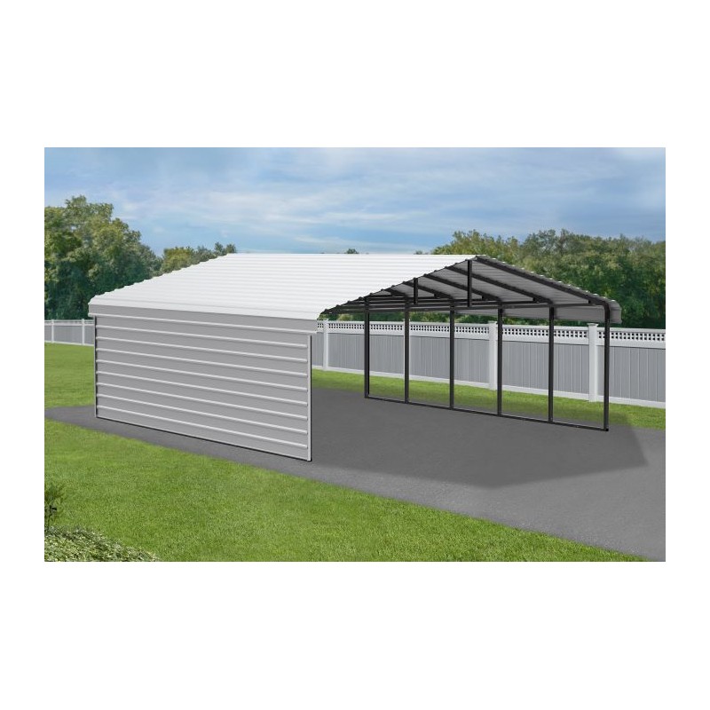 Arrow 1-Sided 20x24x7 Enclosure Galvanized Steel Carport Kit- Eggshell (CPH202407ECL1)