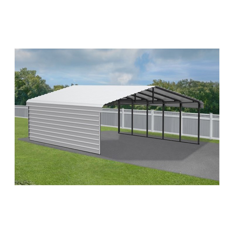 Arrow 1-Sided 20x24x9 Enclosure Galvanized Steel Carport Kit- Eggshell (CPH202409ECL1)