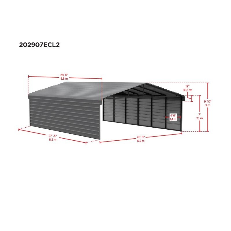 Arrow 2-Sided 20x29x7 Enclosure Galvanized Steel Carport Kit- Eggshell (CPH202907ECL2)