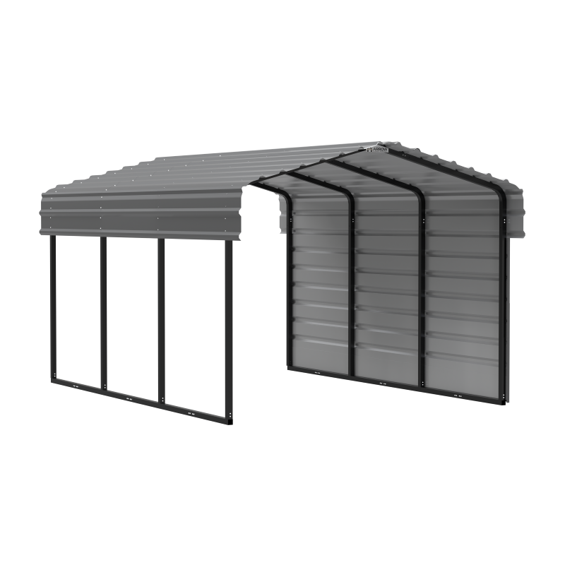 Arrow 1-Sided 10x15x7 Enclosure Galvanized Steel Carport Kit- Charcoal (CPHC101507ECL1)