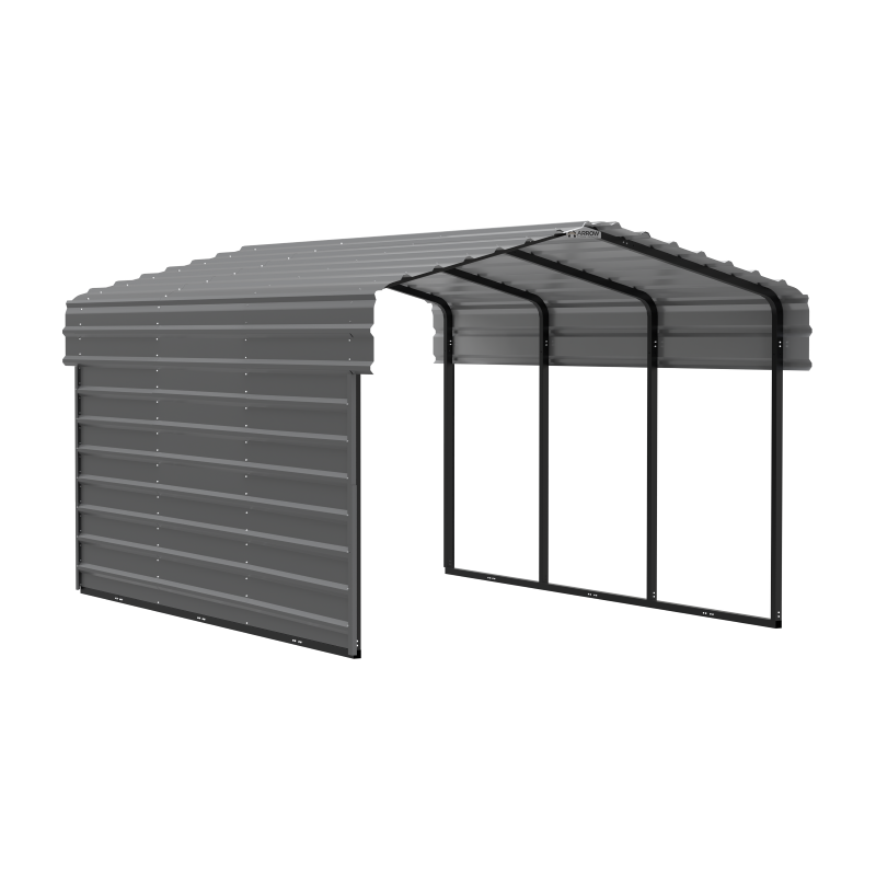 Arrow 1-Sided 10x15x7 Enclosure Galvanized Steel Carport Kit- Charcoal (CPHC101507ECL1)
