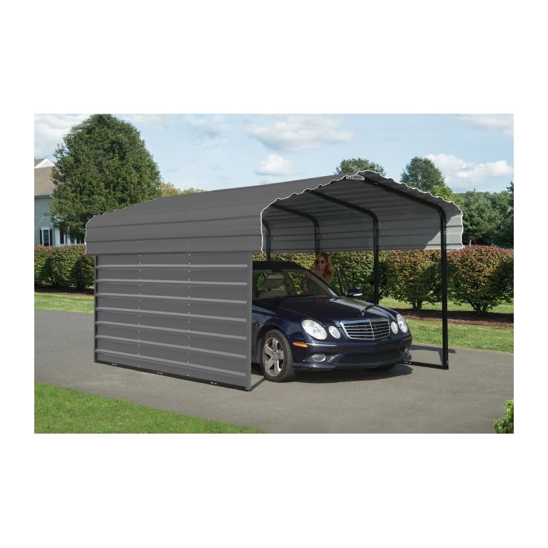 Arrow 1-Sided 10x15x7 Enclosure Galvanized Steel Carport Kit- Charcoal (CPHC101507ECL1)
