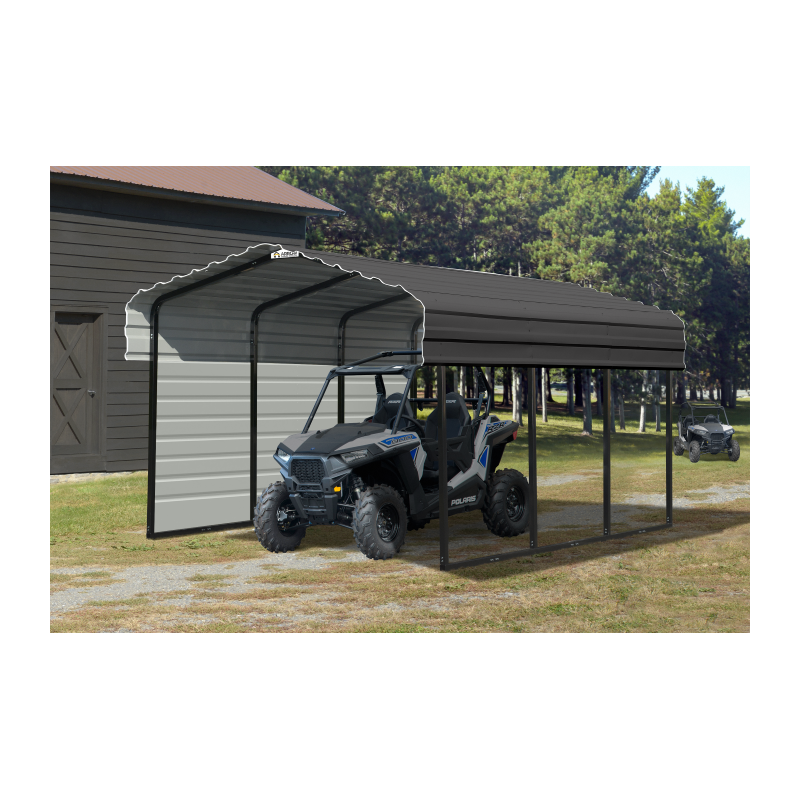 Arrow 1-Sided 10x15x7 Enclosure Galvanized Steel Carport Kit- Charcoal (CPHC101507ECL1)